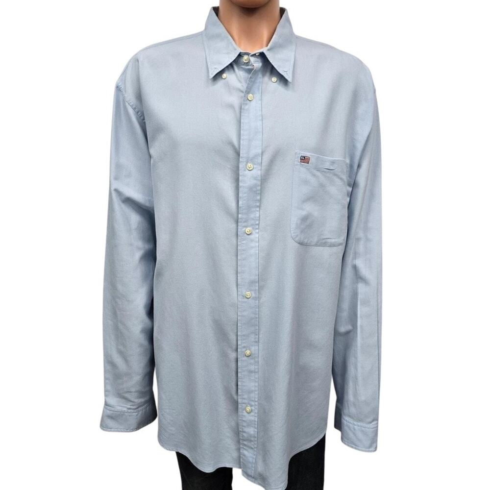 Vintage Ralph Lauren Jeans Co RL USA Flag Shirt Men XXL 2XL Long Sleeve Blue 90s - Picture 6 of 14